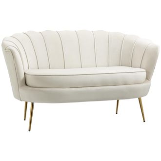 HOMCOM Divano Due Posti In Velluto Crema Stile Vintage Industrial Chic - Homcom