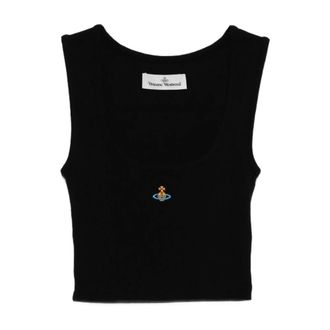 Vivienne Westwood Sleeveless Tops, female, Black, Size: M Cropped Rib Tank Top