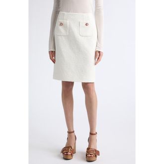 Dolce & Gabbana Jewel Button A-Line Rachel Tweed Skirt in W0001 Bianco Naturale at Nordstrom, Size 36