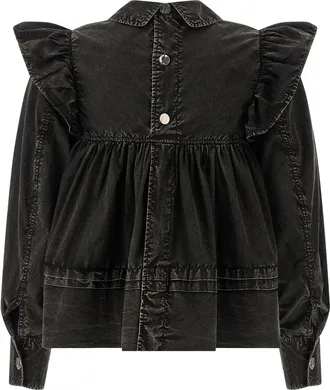 Ganni Ruffled Organic Cotton Blouse - Black