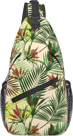Generic Tropical Leaves Palm Tree Flowers Chest Bag Trendy Sling Bag Anti Theft Backpack For Shopping Outdoors Men