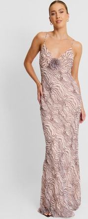 Six Stories Strappy Coursage Beaded Maxi Dress in Pale Pink at Nordstrom, Size 14