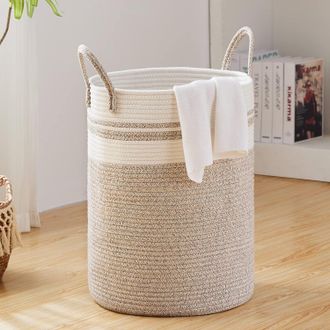 OEM Cesto Grande Para Guardar Ropa Sucia, Cesta Alta Tejida Para Mantas, Juguetes Y Ropa Sucia En El Dormitorio Y La Sala De Estar - Marr&oacute;n Y Blanco 38 50