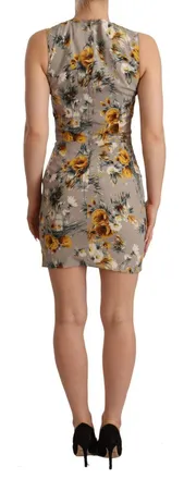 Dolce & Gabbana Womens Gray Silk Stretch Floral Sheath Mini Dress