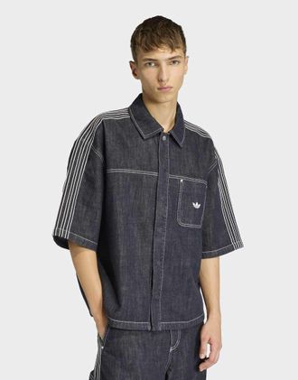 adidas Originals Camicia a maniche corte in denim indaco-Blu