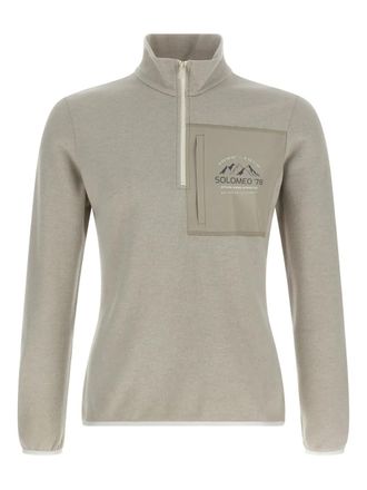 Brunello Cucinelli half-zip logo-print top - women - Cashmere/Cotton/Nylon - S - Neutrals