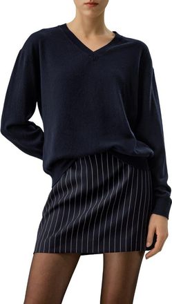 LilySilk Baby Cashmere V-Neck Sweater in Navy Blue at Nordstrom, Size X-Large