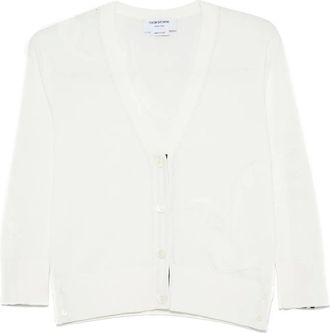 Thom Browne Cardigan in cotone con motivo piume a intarsio - Bianco