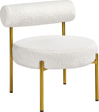 Yaheetech Poltrona Relax da Salotto Sedia Imbottita con Schienale Braccioli per Soggiorno Camera da Letto Design Shabby Chic Tessuto Boucl&eacute; Bianca - Yaheetech