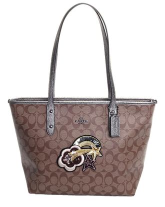 Coach Signature Glitter Patch City Zip Tote
