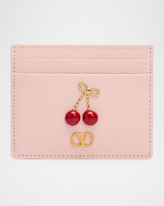 Valentino Garavani Cherry-Embellished Leather Card Case