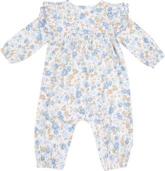 Angel Dear Sweet Rose Calico Petal Romper in White/Soft Chambray at Nordstrom, Size 18-24M