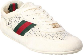 Gucci Gg Shift Crystal Suede & Canvas Sneaker