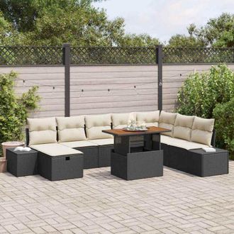 vidaXL Conjunto De Sof&aacute; De Jard&iacute;n Con Coj&iacute;n 9 Pcs Negro Polirat&aacute;n Vidaxl