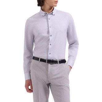 Bugatchi Brent OoohCotton Houndstooth Check Button-Down Shirt in Limestone at Nordstrom, Size Xxx-Large