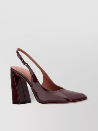 Amina Muaddi square toe block heel pumps in patent leather