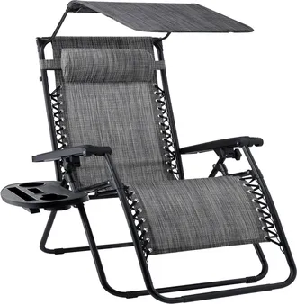 Best Choice Products 30 Extra Wide Folding Zero Gravity Patio Lounge Chair w/Adjustable Canopy Shade
