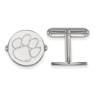 Diamond2Deal Sterling Silver Rhodium-plated Clemson University Tiger Paw Cuff Links