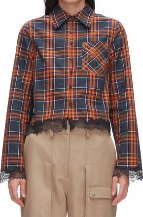 3.1 Phillip Lim Long Sleeve Cropped Shirt With Lace Hem In Dusk Multi