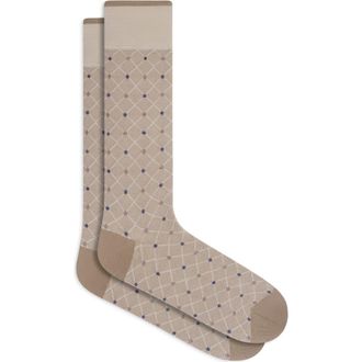 Bugatchi Diamond Grid Mercerized Cotton Blend Dress Socks in Sand at Nordstrom