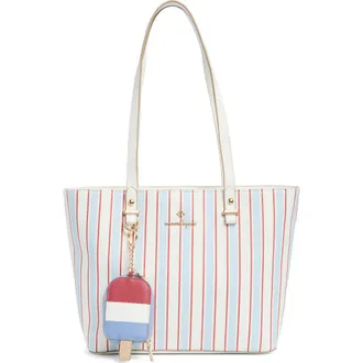 Nanette Lepore Faux Leather Tote with Removable Pouch in Liberty Stripe /Chalk at Nordstrom Rack