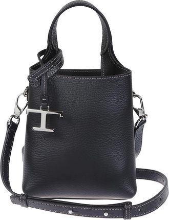 Tod's Tassen, Dames, Zwart, ONE Size, Zwarte Gehamerd Leren Tas
