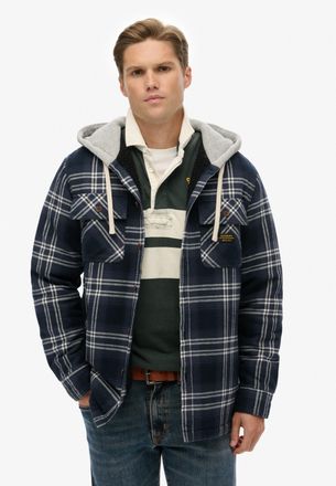 Superdry Langarmhemd SUPERDRY SURPLUS HOODED CHECK SHIRT, Herren, Gr. XL, N-Gr, blau (navy window check), Web, Obermaterial: 100% Baumwolle, kariert, relaxed f