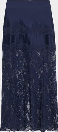 Paco Rabanne Sheer Lace and Jersey Midi Skirt