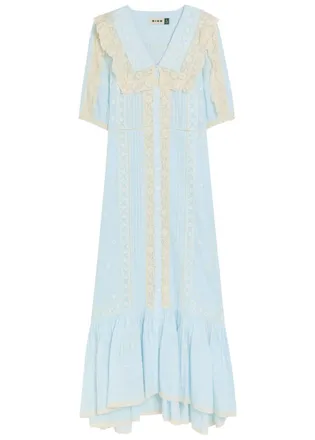 Rixo Rixo Edina Lace-trim Cotton Midi Dress - Light Blue - 14 (UK 14 / L)
