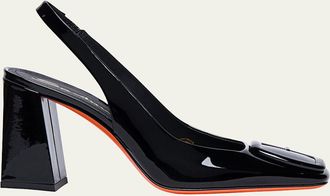 Santoni Peaches Patent Buckle Slingback Pumps