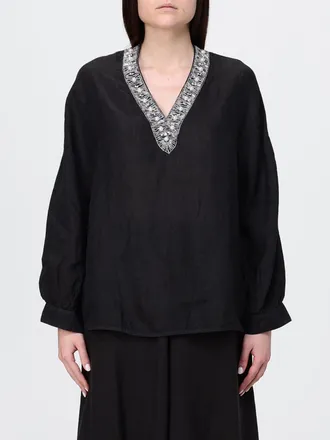 120% Lino Blusa in lino con perline