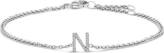 House of Brilliance 10K Gold Diamond Accent A-Z Initial Charm and Link Bracelet in White | N at Nordstrom