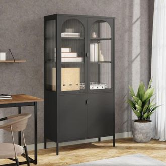 vidaXL Vidaxl - Furniture Limited - Aparador Alto Vidrio Y Acero Negro 90x40x180