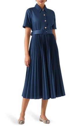 L.k. Bennett Cally Pleated Shirtdress in Navy at Nordstrom Rack, Size 16 Us / 20 Uk