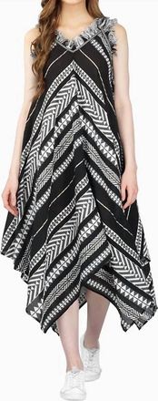 America & Beyond Fringe Stripe Handkerchief Dress In Black