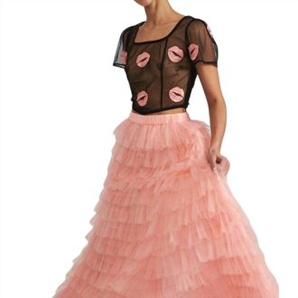 Batsheva Shirt Sleeve Dirndl Top In Tulle Black