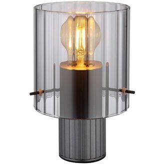 Globo Lighting Tulivar L&aacute;mpara De Mesa Cil&iacute;ndrica Con Pantalla De Cristal Ahumado Gris Oscuro, 1 Bombilla E27