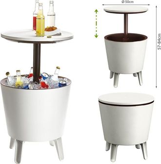 Keter Tavolino Cool Bar tavolo frigorifero portaghiaccio frigo porta-ghiaccio tavolino contenitore termico secchiello ghiaccio Marrone-bianco - Keter
