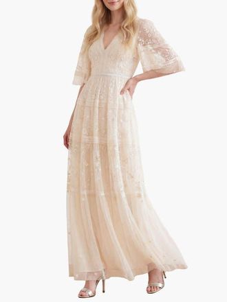 Needle & Thread Lottie Lace Gown in Champagne at Nordstrom, Size 10