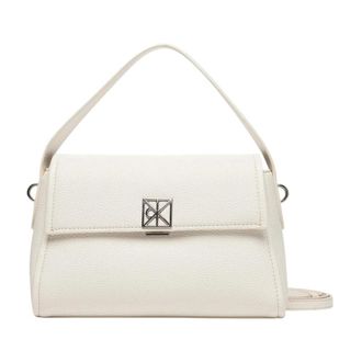Calvin Klein Handbags, female, White, Size: ONE SIZE Emblem Logo Hardware Pebble Shoulder Bag