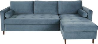 Maisons du monde Sof&aacute; con cheslong de 4 plazas de terciopelo azul