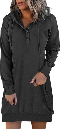 Generic Casual Hoodie Dress with Hood Long Sleeve Hoodies Dress Cover Up Button Up Dresses Loose Fit Oversize Sweatshirt Dress Winter Soft Warm Sweatshirt Dre