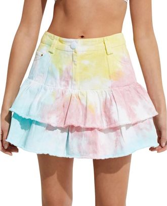 LoveShackFancy Roze Tie-Dye Denim Rok - Dames - Spijkerrokken - Veelkleurig - XL - Denim - Rokken