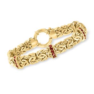 Ross-Simons Garnet Station Byzantine Bracelet in 18kt Gold Over Sterling