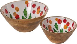 Two's Company Set Of 2 Garden Harvest Hand-Crafted Wood Bowls