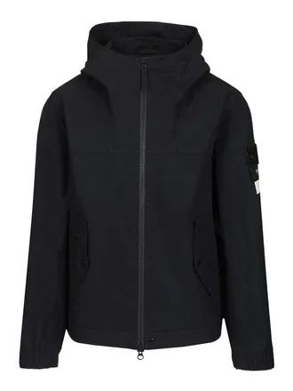 Stone Island Hooded Jacket In Stretch Organic Cotton Twill