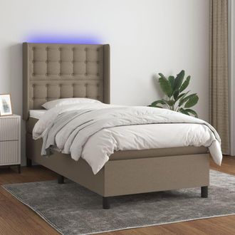vidaXL Vidaxl - Cama Box Spring Colch&oacute;n Y Luces Led Tela Gris Taupe 90x190 Cm