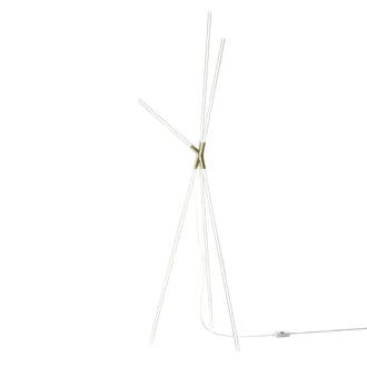 Zafferano Brilliant Lampada Da Terra Di Design A Treppiede Con Diffusori Cilindrici In Policarbonato E Struttura In Alluminio Finitura Oro, Tecnologia Led