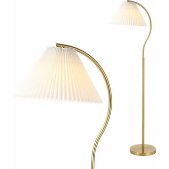 Jonathan Y Designs Devon Modern Glam Metal Arc LED Floor Lamp with Pleated Shade in Brass Gold at Nordstrom