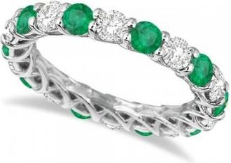 Allurez Luxury Diamond & Emerald Eternity Ring Band 14k White Gold (4.20ct)